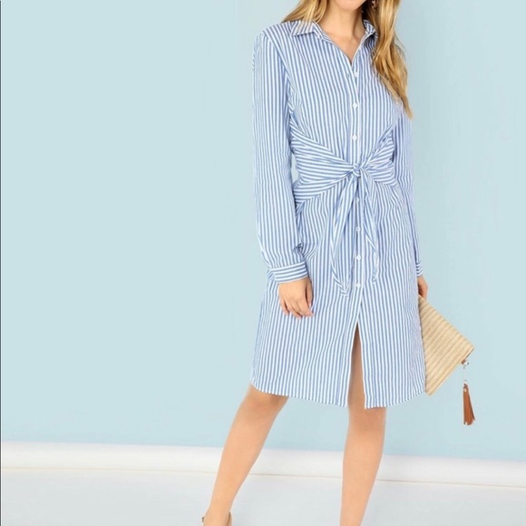 SHEIN Dresses & Skirts - Belted Rolled up Striped  Shirt Dress